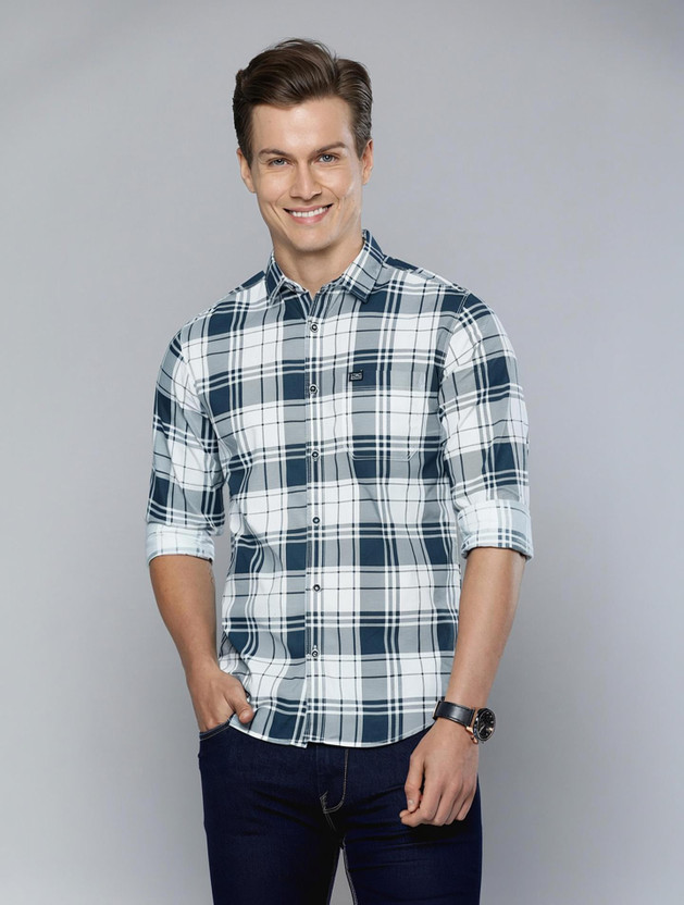 The Indian Garage Co. Men Checkered Casual White Shirt