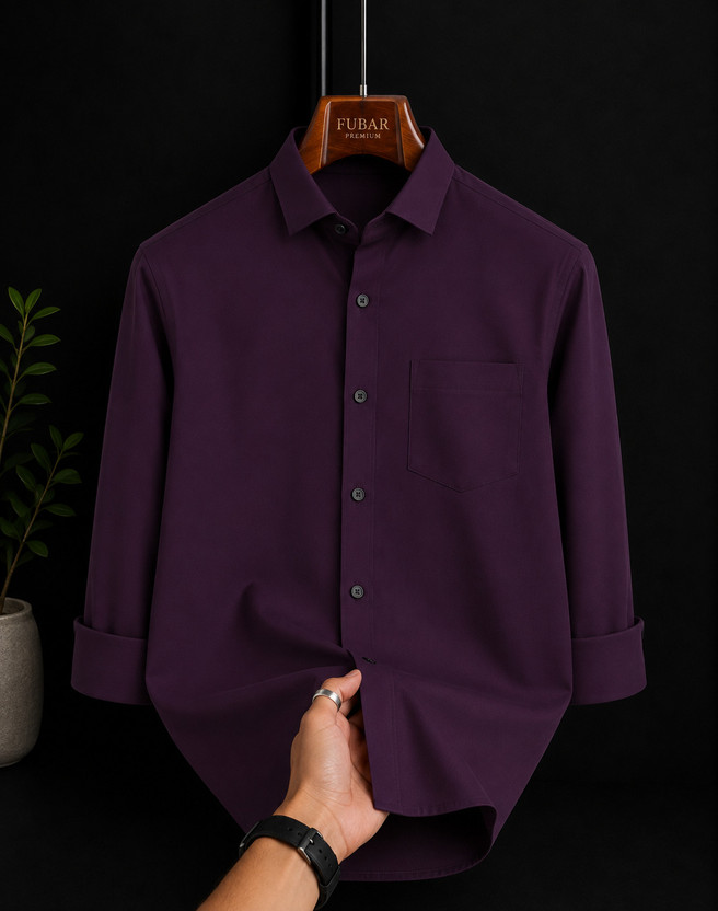 FUBAR Men Solid Casual Purple Shirt