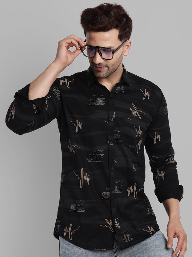 Black printed shirt for men clearance