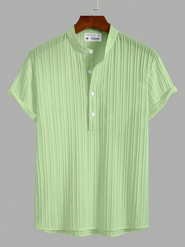 WOXEN Men Striped Casual Light Green Shirt