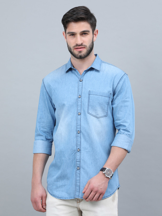 Regrowth Men Solid Casual Blue Shirt