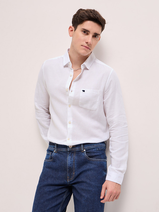 THE BEAR HOUSE Men Solid Casual White Shirt