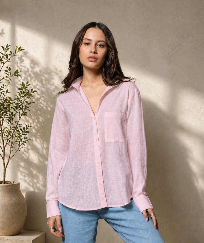 METRONAUT Women Solid Casual Pink Shirt