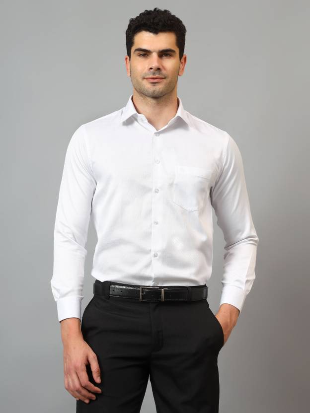 cantabil men self design formal white shirt