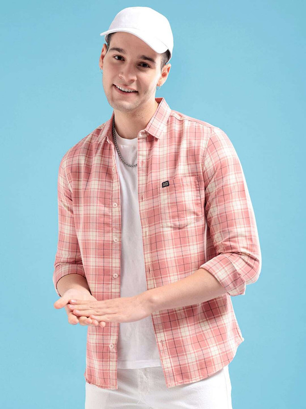 The Indian Garage Co. Men Checkered Casual Pink Shirt