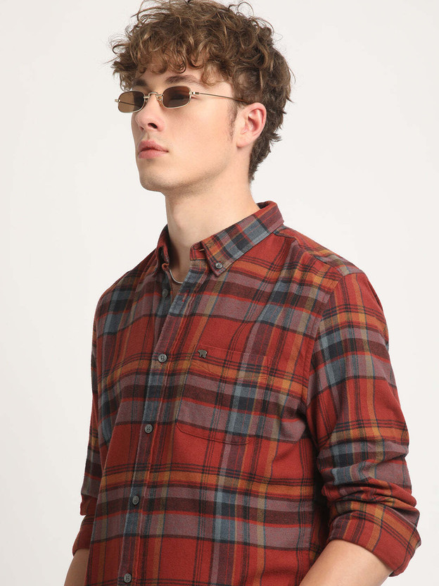 THE BEAR HOUSE Men Checkered Casual Brown Shirt