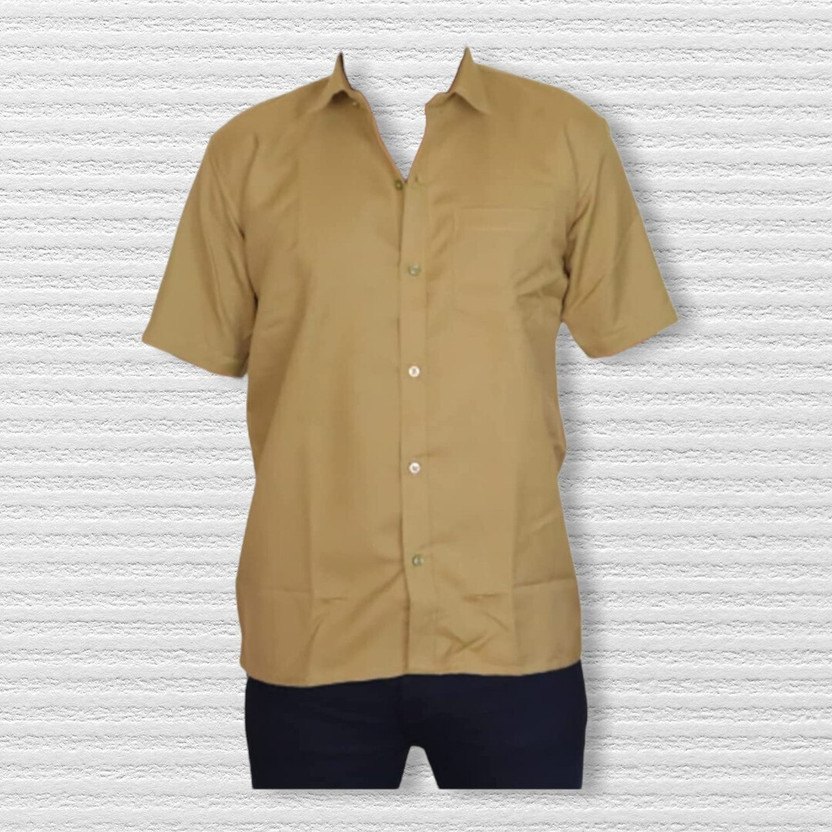 Yonu Men Solid Casual Khaki Shirt