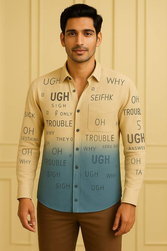 try this men regular fit printed spread collar casual shirt