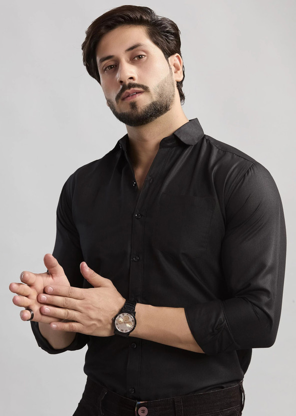 STONEBERG Men Solid Formal Black Shirt