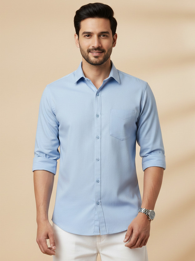 METRONAUT Men Solid Casual Light Blue Shirt
