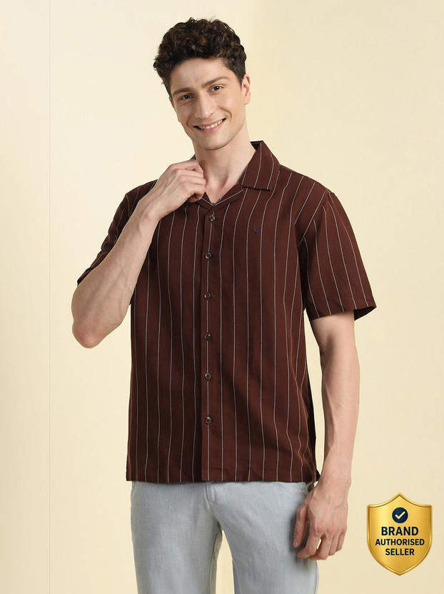 Allen Allen Solly Men Striped Casual Brown Shirt - Flipkart Deal