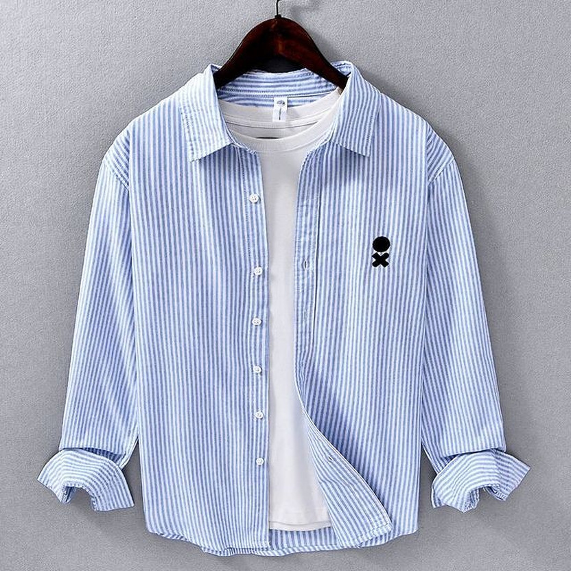 DLooK Designer Men Striped Casual Light Blue Shirt