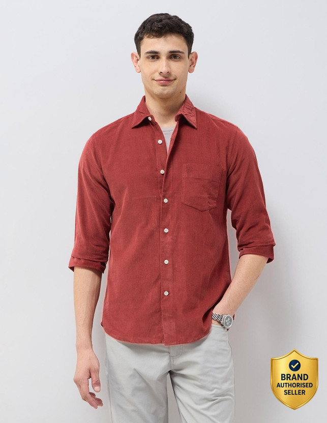U.S. POLO ASSN. Men Solid Casual Orange Shirt
