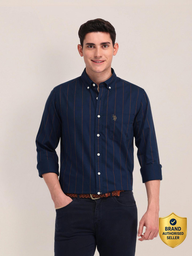 U.S. POLO ASSN. Men Striped Casual Blue Shirt