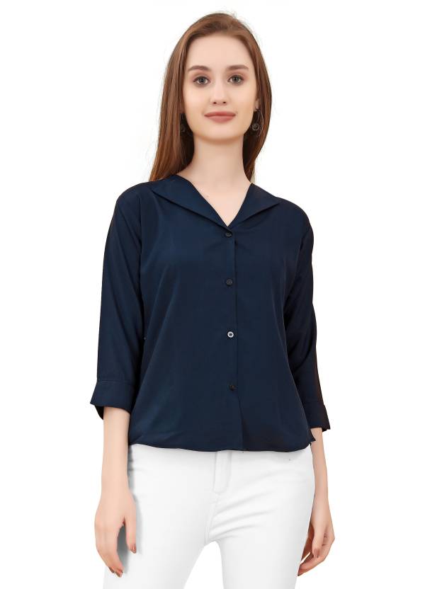 woophiy Women Solid Casual Dark Blue Shirt - Buy woophiy Women Solid Casual  Dark Blue Shirt Online at Best Prices in India 