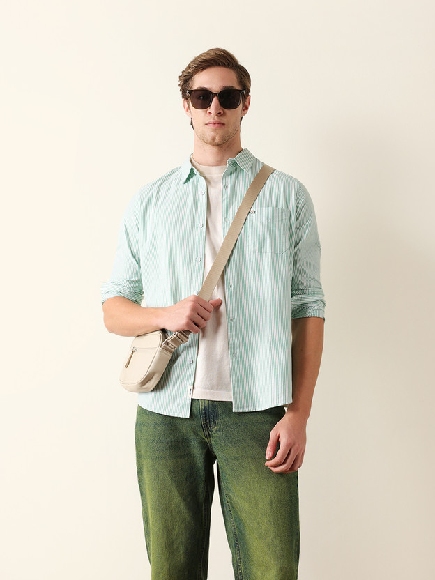THE THE BEAR HOUSE Men Striped Casual Green Shirt - Flipkart Deal