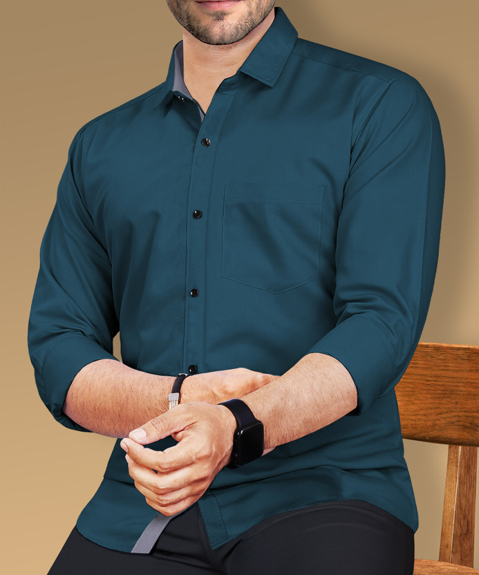 VeBNoR Men Solid Casual Dark Blue Shirt
