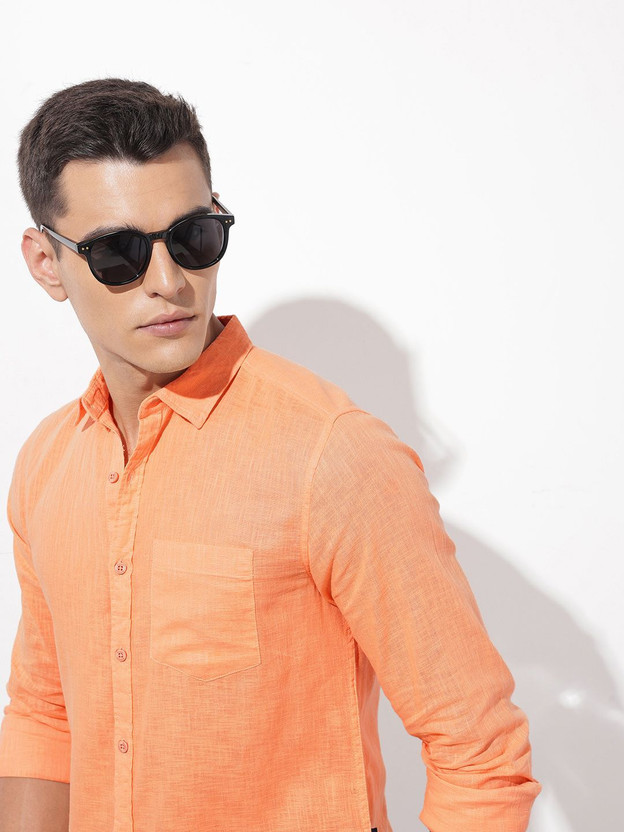 Roadster Men Solid Casual Orange Shirt