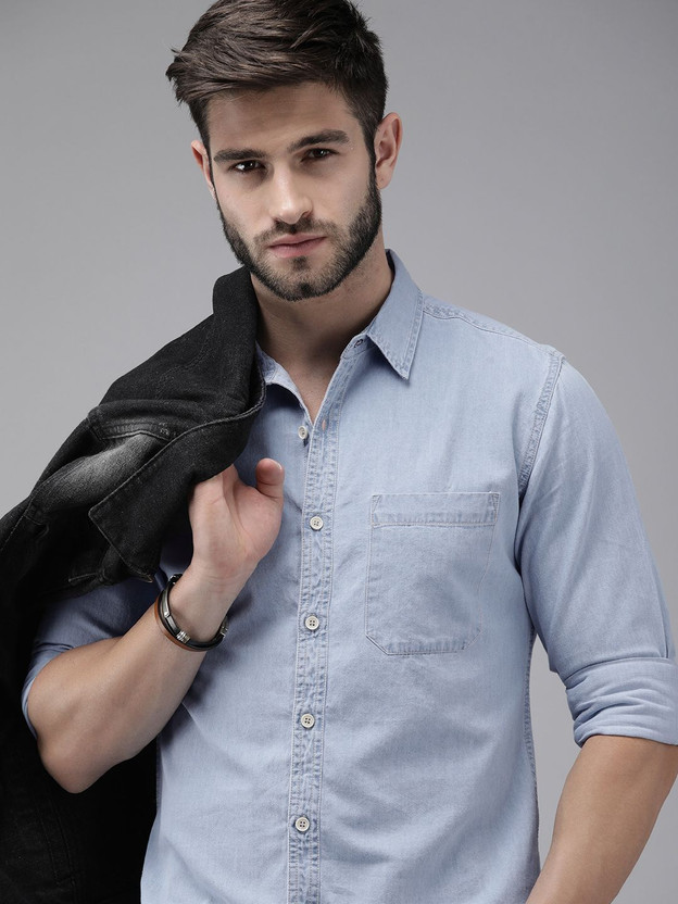 Roadster Men Solid Casual Blue Shirt