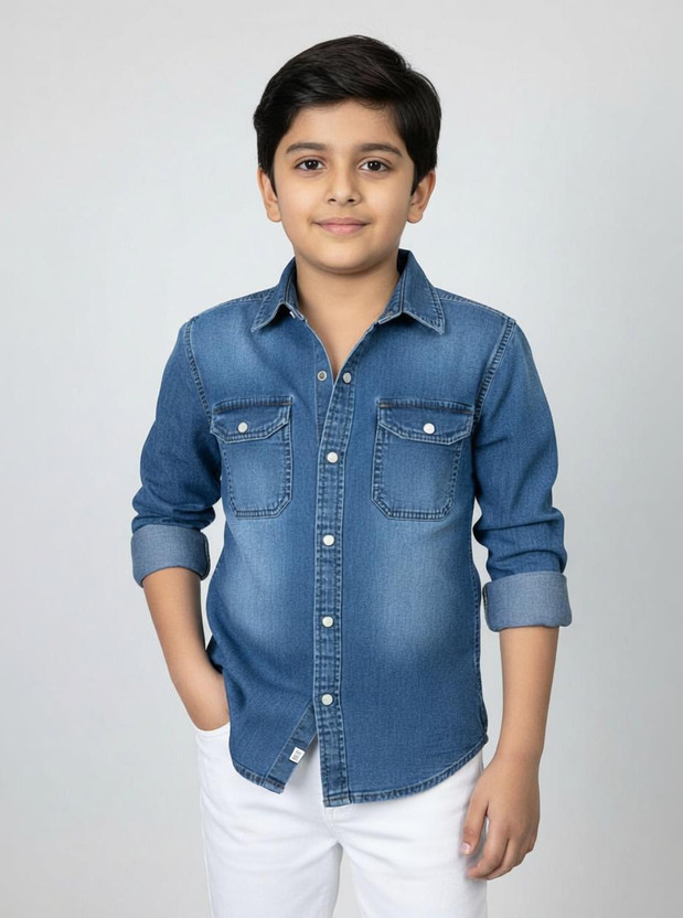 Deniyes Deniyes Boys Washed Casual Blue Shirt - Flipkart Deal