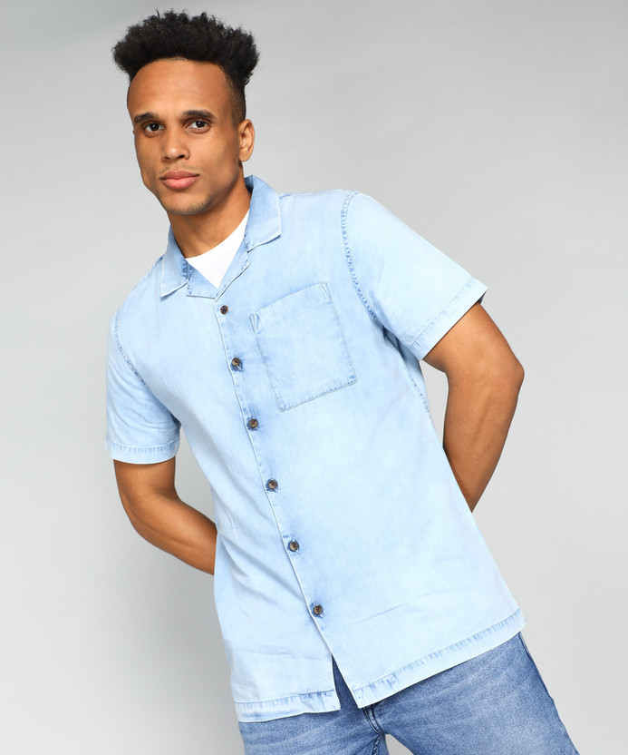 WROGN Men Washed Casual Blue Shirt