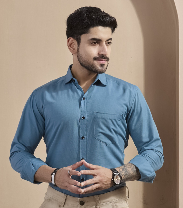 STONEBERG STONEBERG Men Solid Formal Blue Shirt - Flipkart Deal