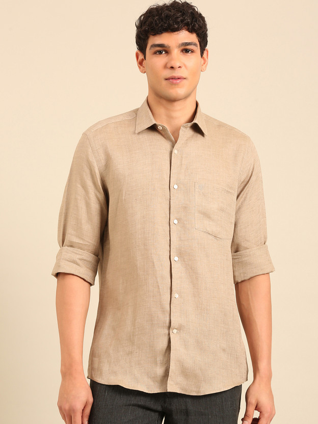 Linen Linen Club Men Solid Casual Brown Shirt - Flipkart Deal