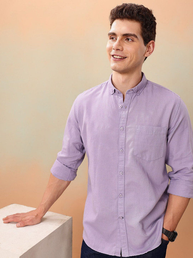 Mast & Harbour Men Solid Casual Purple Shirt