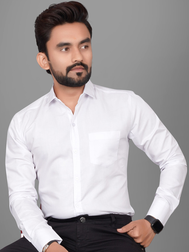 Voroxy Men Solid Formal White Shirt