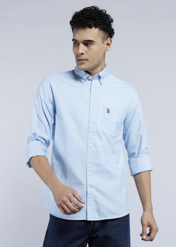 U.S. POLO ASSN. Men Solid Casual Blue Shirt