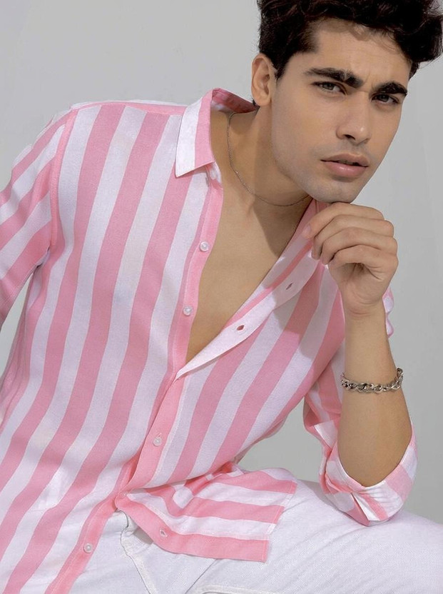 aadi Men Striped Casual Pink Shirt
