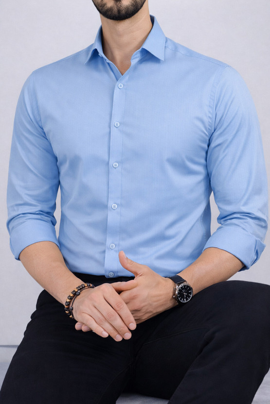 jagrutifashion Men Solid Formal Light Blue Shirt