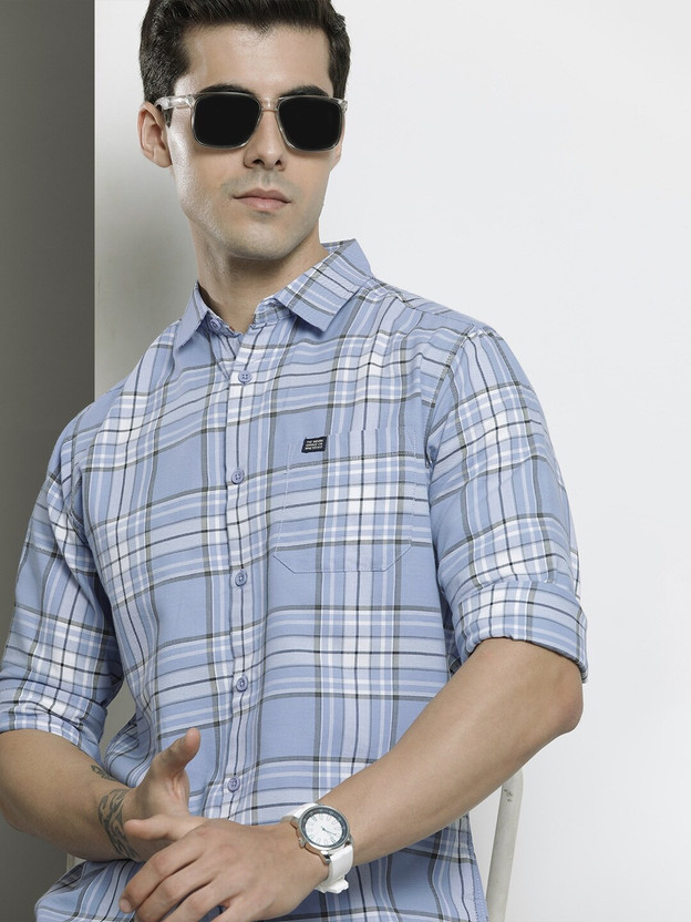 The Indian Garage Co. Men Checkered Casual Light Blue Shirt