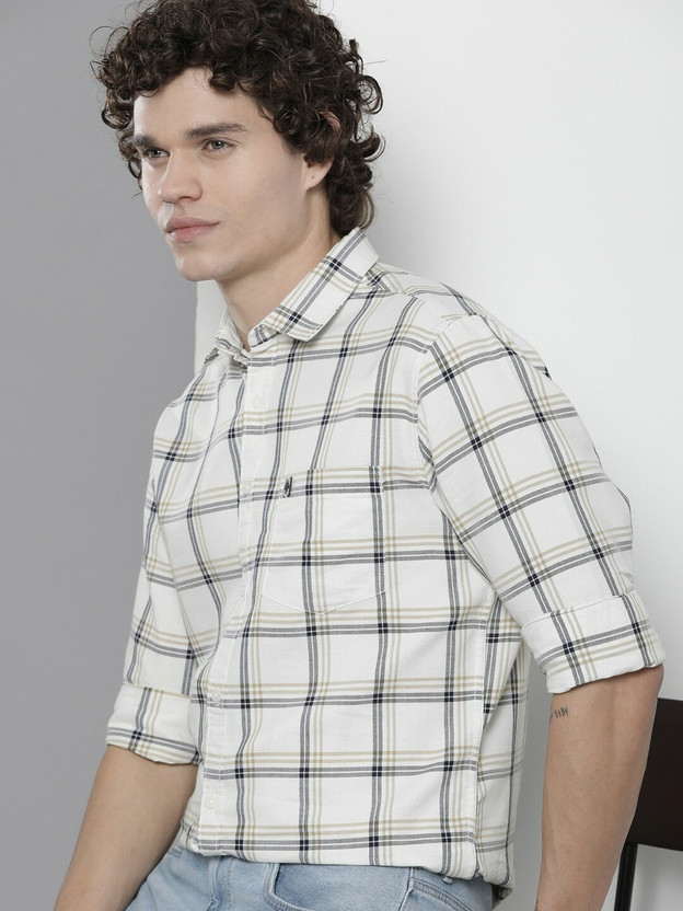 The Indian Garage Co. Men Checkered Casual White Shirt
