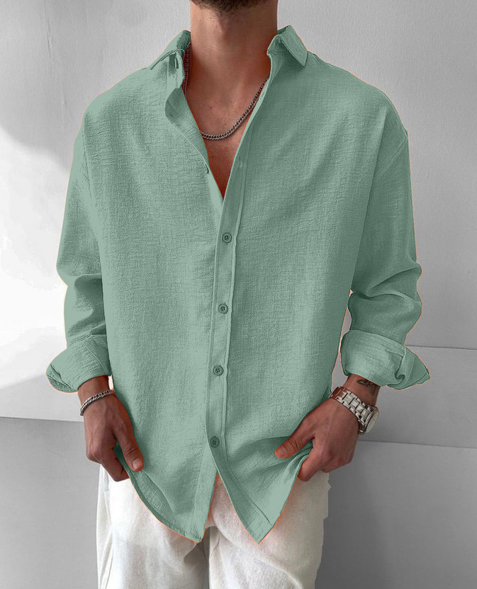 JACKBELLA Men Self Design Casual Light Green Shirt