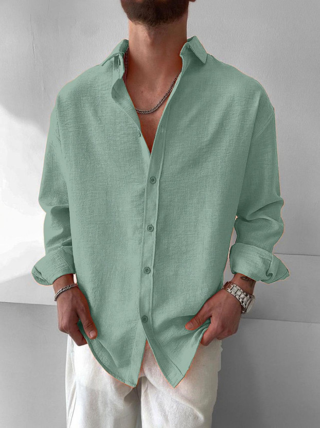 JACKBELLA Men Self Design Casual Light Green Shirt