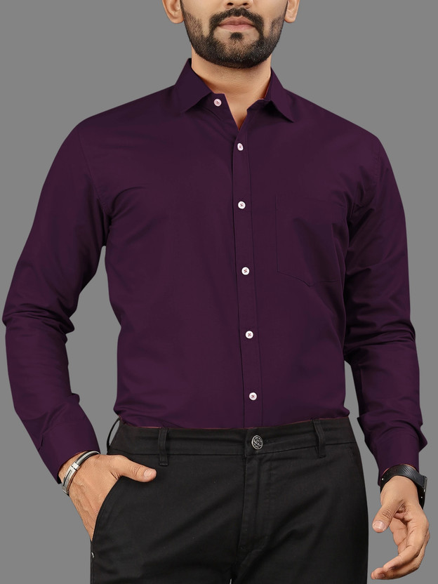 MILDIN Men Solid Formal Purple Shirt