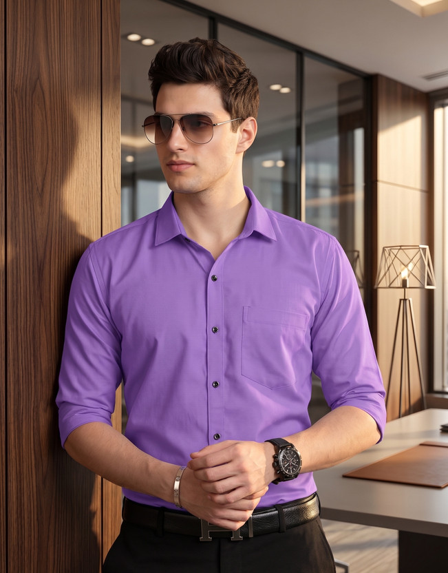 FIBERMILL Men Solid Formal Purple Shirt