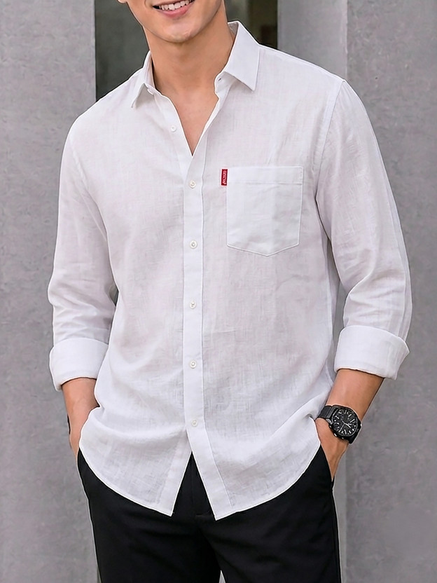 MILDIN Men Solid Casual White Shirt