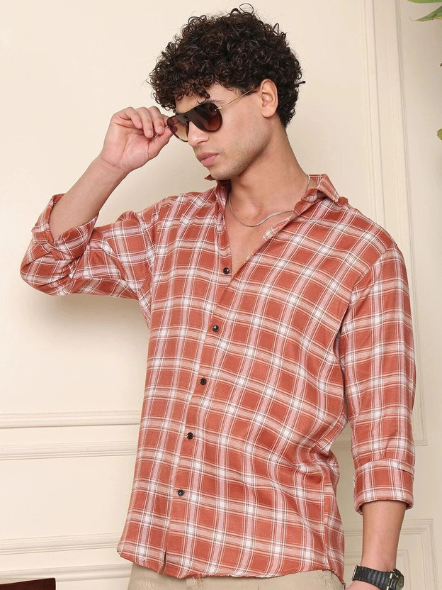 METRONAUT Men Solid Casual Orange Shirt
