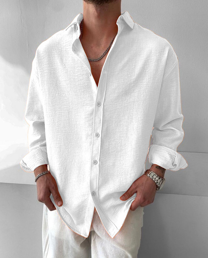 JACKBELLA Men Self Design Casual White Shirt