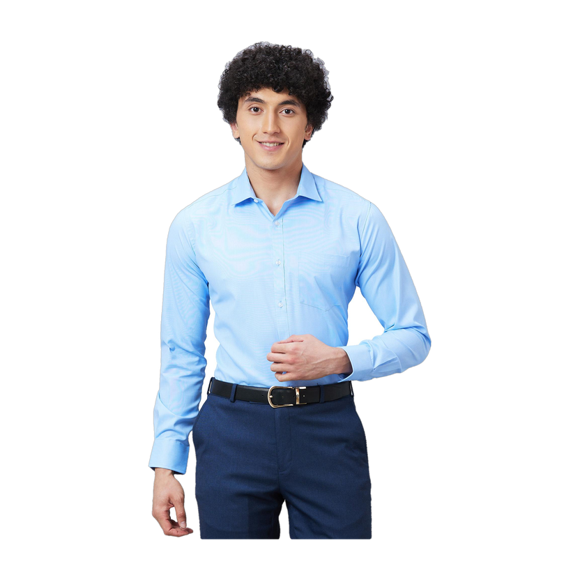 PARK AVENUE Men Self Design Formal Light Blue Shirt