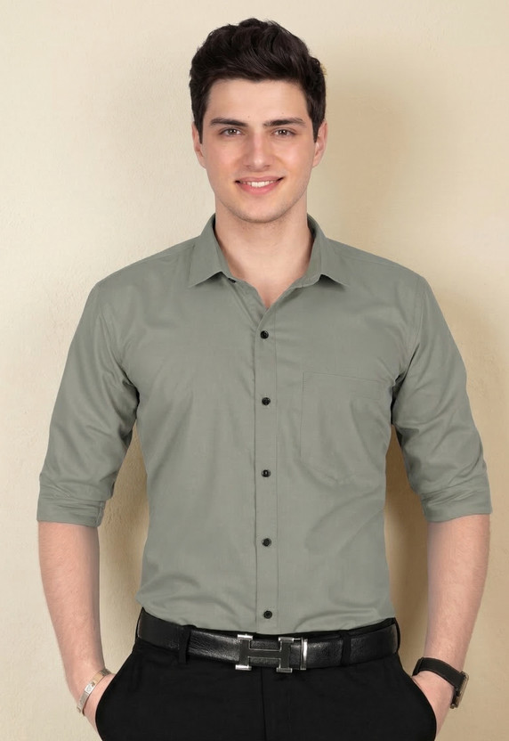 STONEBERG Men Solid Formal Grey Shirt