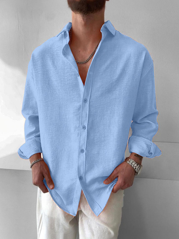 JACKBELLA Men Self Design Casual Light Blue Shirt