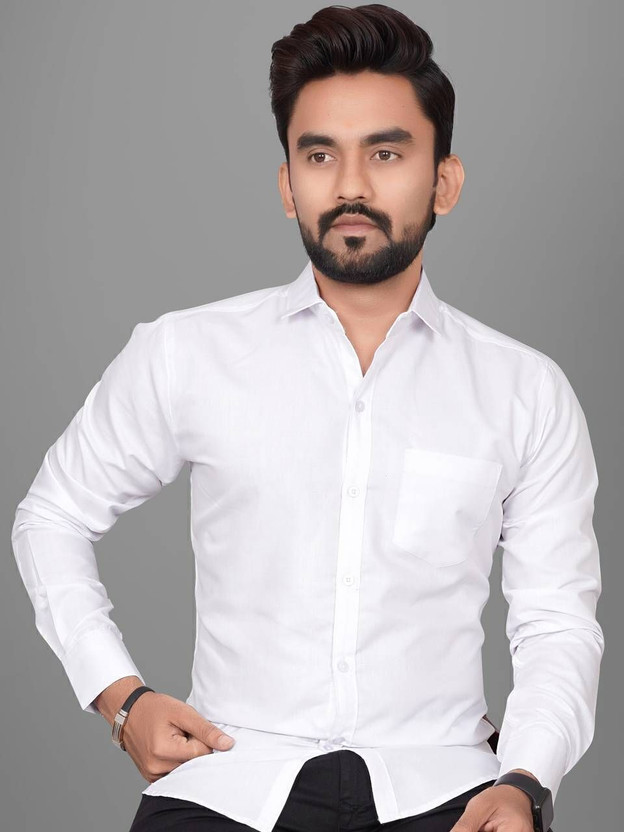 Beee simple Men Solid Formal White Shirt