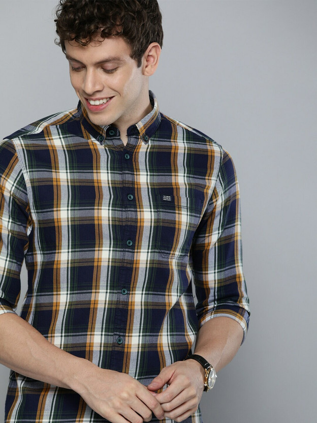 The Indian Garage Co. Men Checkered Casual Dark Blue Shirt