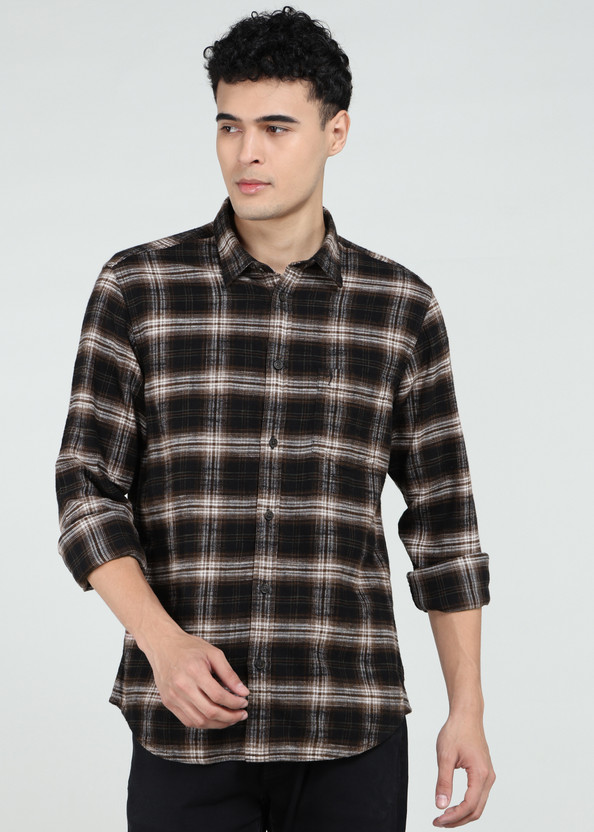 INDIAN TERRAIN Men Checkered Casual Brown Shirt