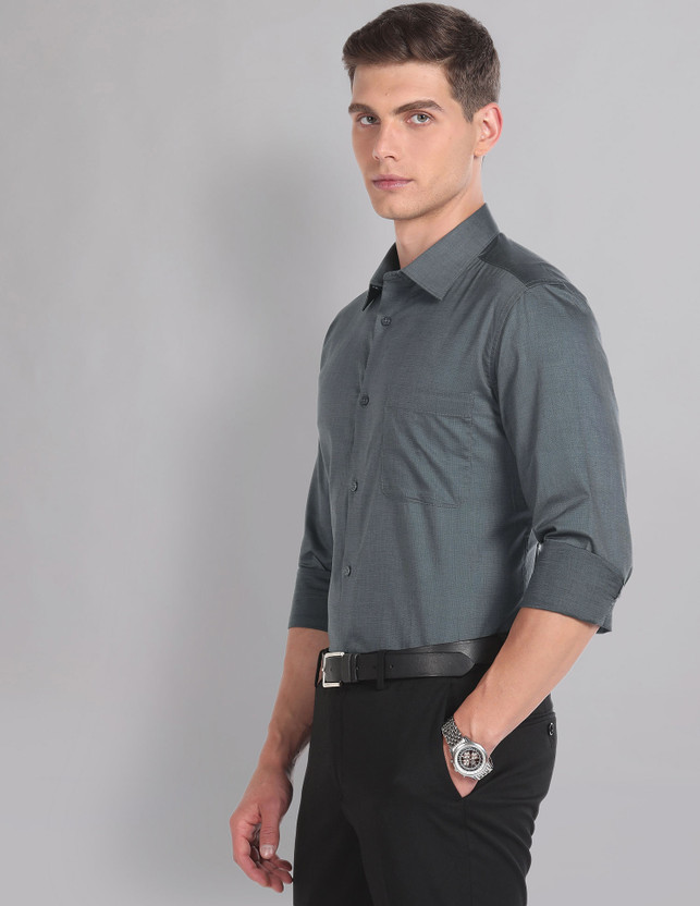 AD by Arvind Men Solid Formal Grey Shirt