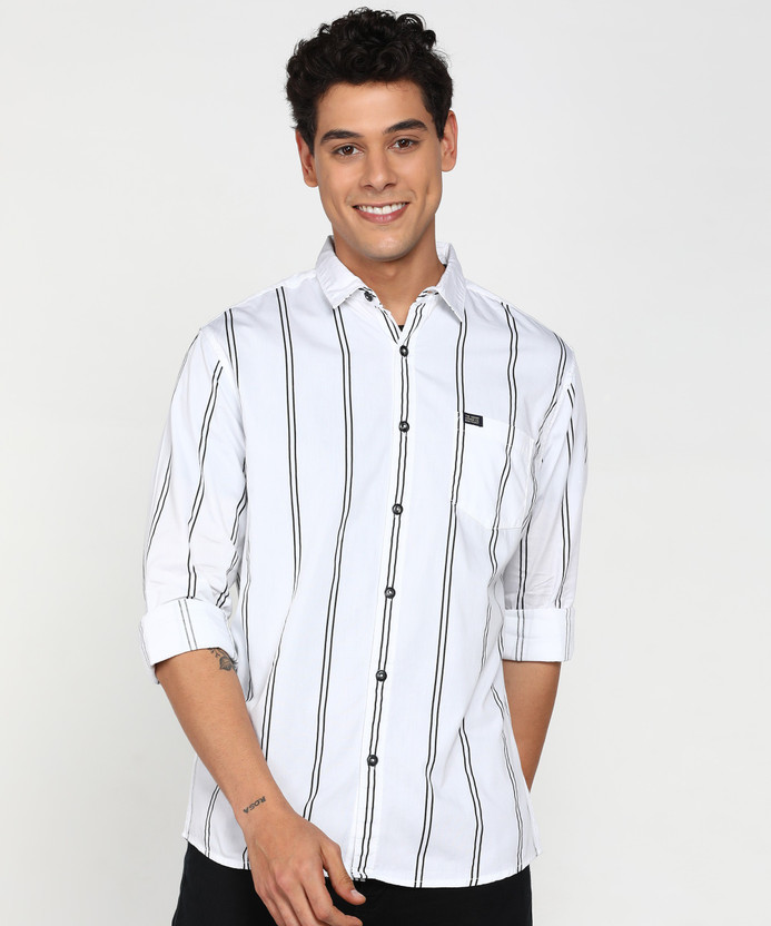 The Indian Garage Co. Men Striped Casual White Shirt
