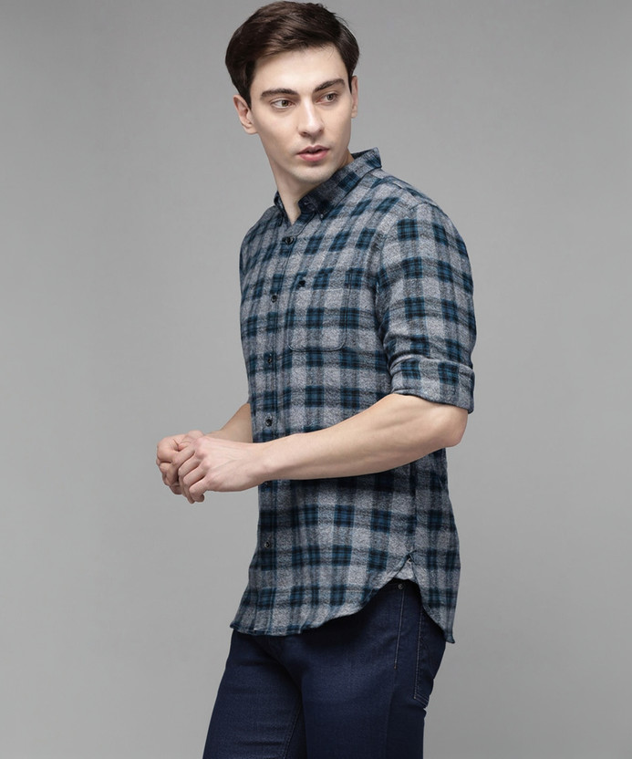 THE THE BEAR HOUSE Men Checkered Casual Dark Blue, Grey Shirt - Flipkart Deal